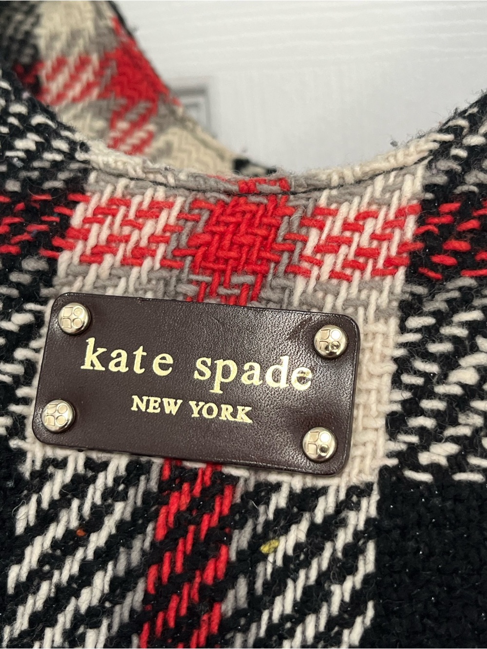 Kate Spade NY Storybook Lining Ruby Park Shon Hobo Bag Plaid Wool Red - Picture 3 of 17